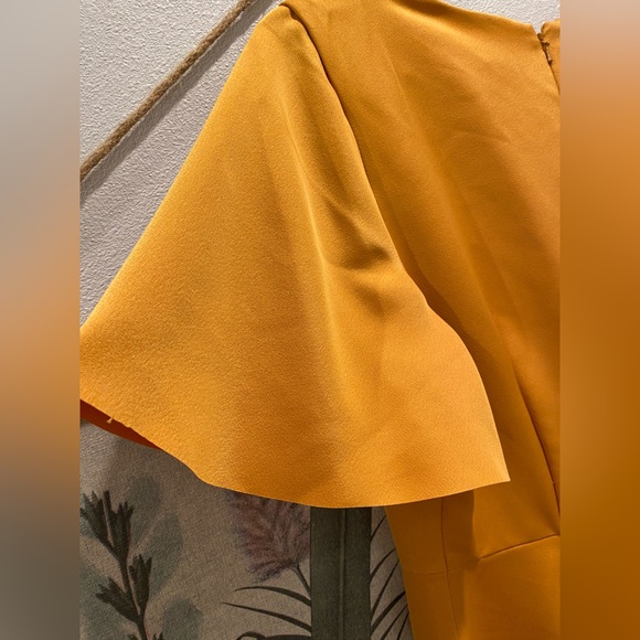 Banana Republic Midi Dress Satin Yellow Flutter Sleeve Flounce Hem 8 Petite - Picture 12 of 12